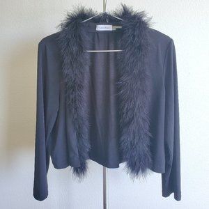 90s Calvin Klein Feather Trim Jacket | Y2K Black Trim Sweater